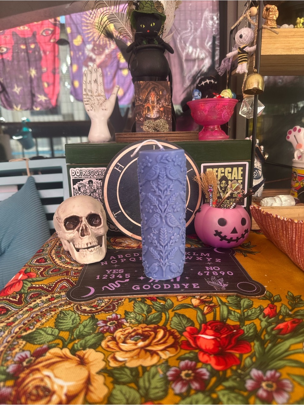 Periwinkle Bluebird Garden Pillar Candle